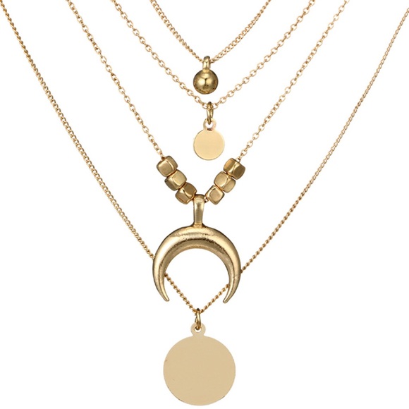 3/$30 Gold Moon Pendant Layered Necklace - Picture 7 of 10